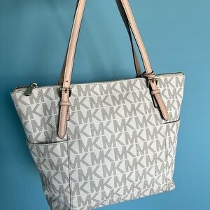 Michael Kors Beige Charlotte Monogram Tote Bag
